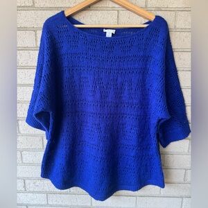Chico’s Cobalt Blue Open-Knit Shortsleeve Sweater | Size XL | Wool Mohair Blend